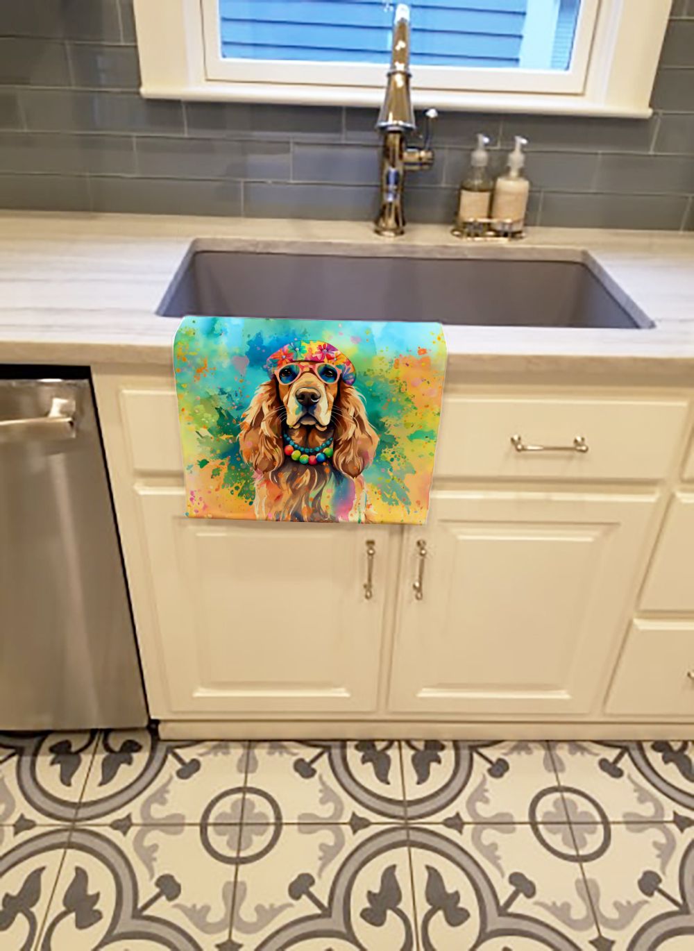 Cocker Spaniel Hippie Dawg Kitchen Towel Dish Cloths Guest Hand Towel Decorative Bathroom Towel for Face,Tea, Dishcloth, Kitchen and Bath