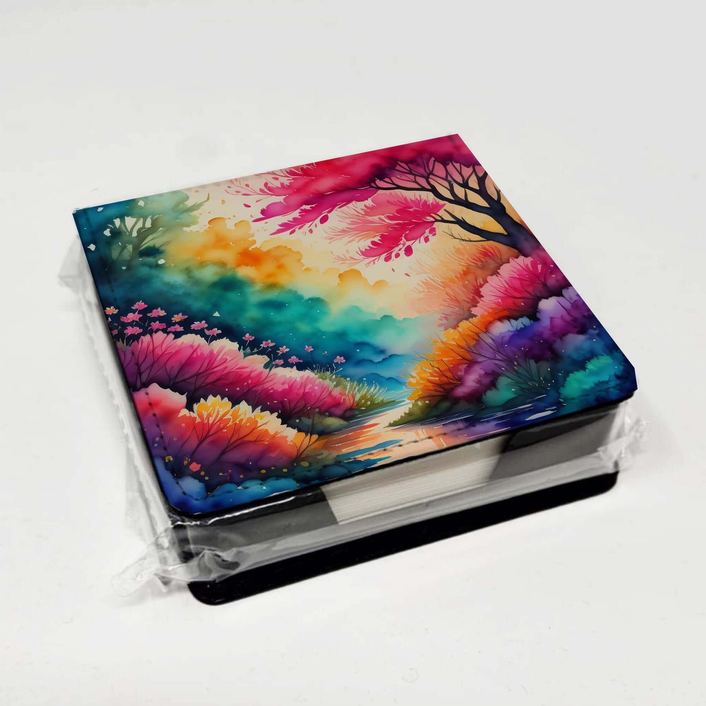 Colorful Azaleas PU Leather Note Paper Holder with Artist-Designed Cover, Desk Accessory, Office Gift