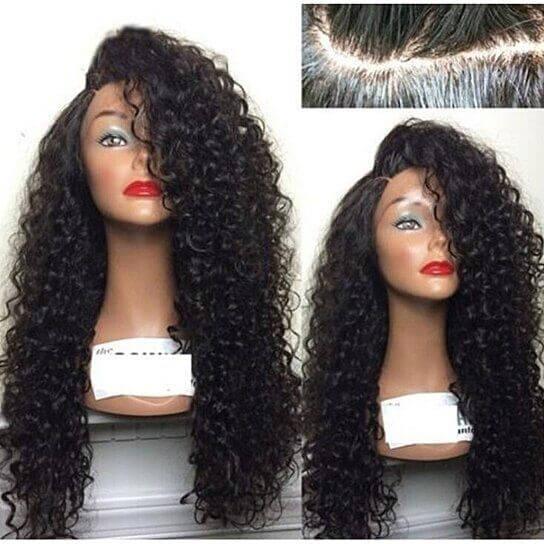 Wig Synthetic Fiber Lace Front Wig Kinky Curly L Part Heat Resistant Wigs with Cap Replacement Natural Black Wig For Women - Clothes For Her Online Store