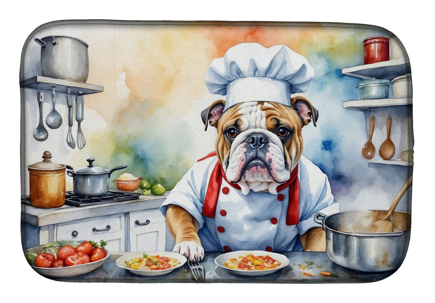 English Bulldog The Chef Dish Drying Mat Absorbent Dish Drying Mat Pad for Kitchen Counter Dish Drainer Mat for Countertop, 14 x 21", Multicolor