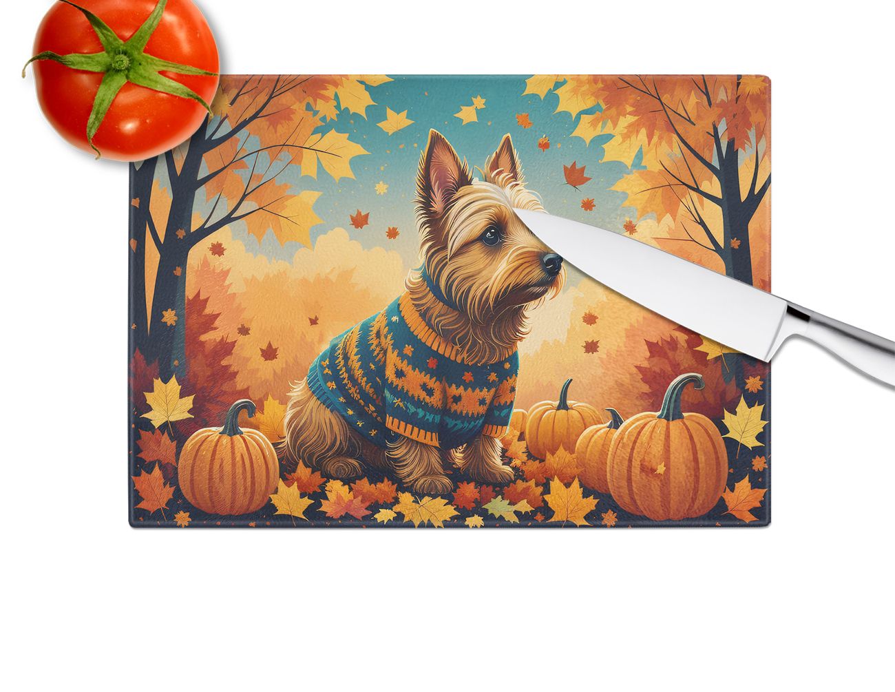 NEW Australian Terrier Terrier Fall Glass Cutting Board Decorative Tempered Glass Kitchen Cutting and Serving Board Large Size Chopping Board