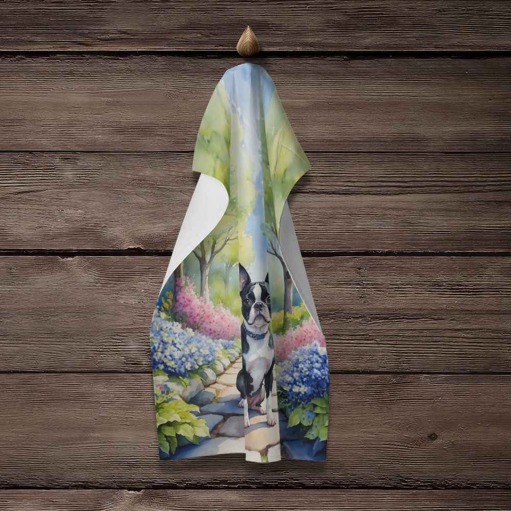 Boston Terrier Spring Path Kitchen Towel Dish Cloths Guest Hand Towel Decorative Bathroom Towel for Face,Tea, Dishcloth, Kitchen and Bath