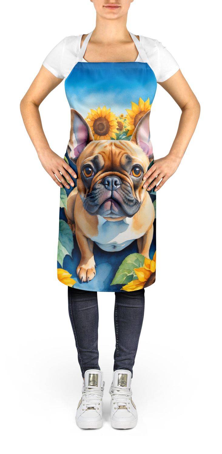 French Bulldog in Sunflowers Apron Cooking Kitchen Server Baking Crafts Gardening for Adult Women Men, Unisex, Large, Multicolor