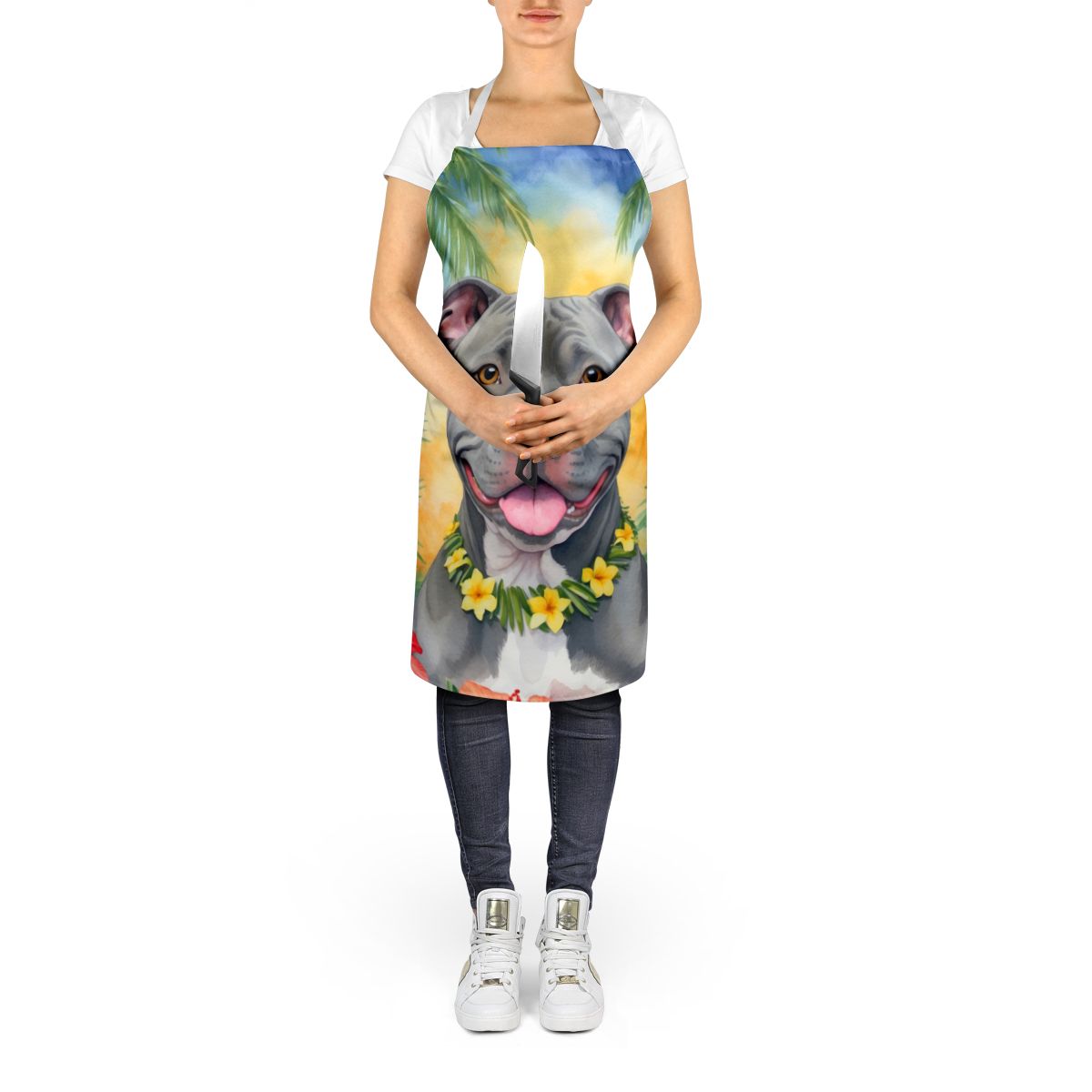 NEW Pit Bull Terrier Luau Apron Cooking Kitchen Server Baking Crafts Gardening for Adult Women Men, Unisex, Large, Multicolor