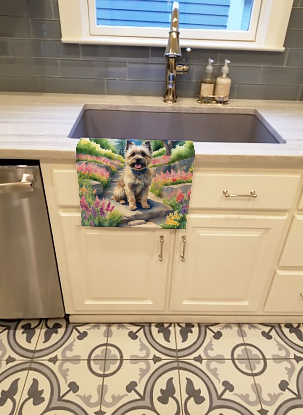 Cairn Terrier Spring Path Kitchen Towel Dish Cloths Guest Hand Towel Decorative Bathroom Towel for Face,Tea, Dishcloth, Kitchen and Bath