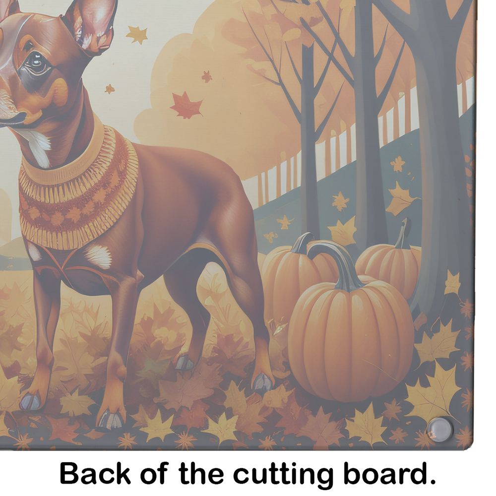NEW Red Miniature Pinscher Fall Glass Cutting Board Decorative Tempered Glass Kitchen Cutting and Serving Board Large Size Chopping Board