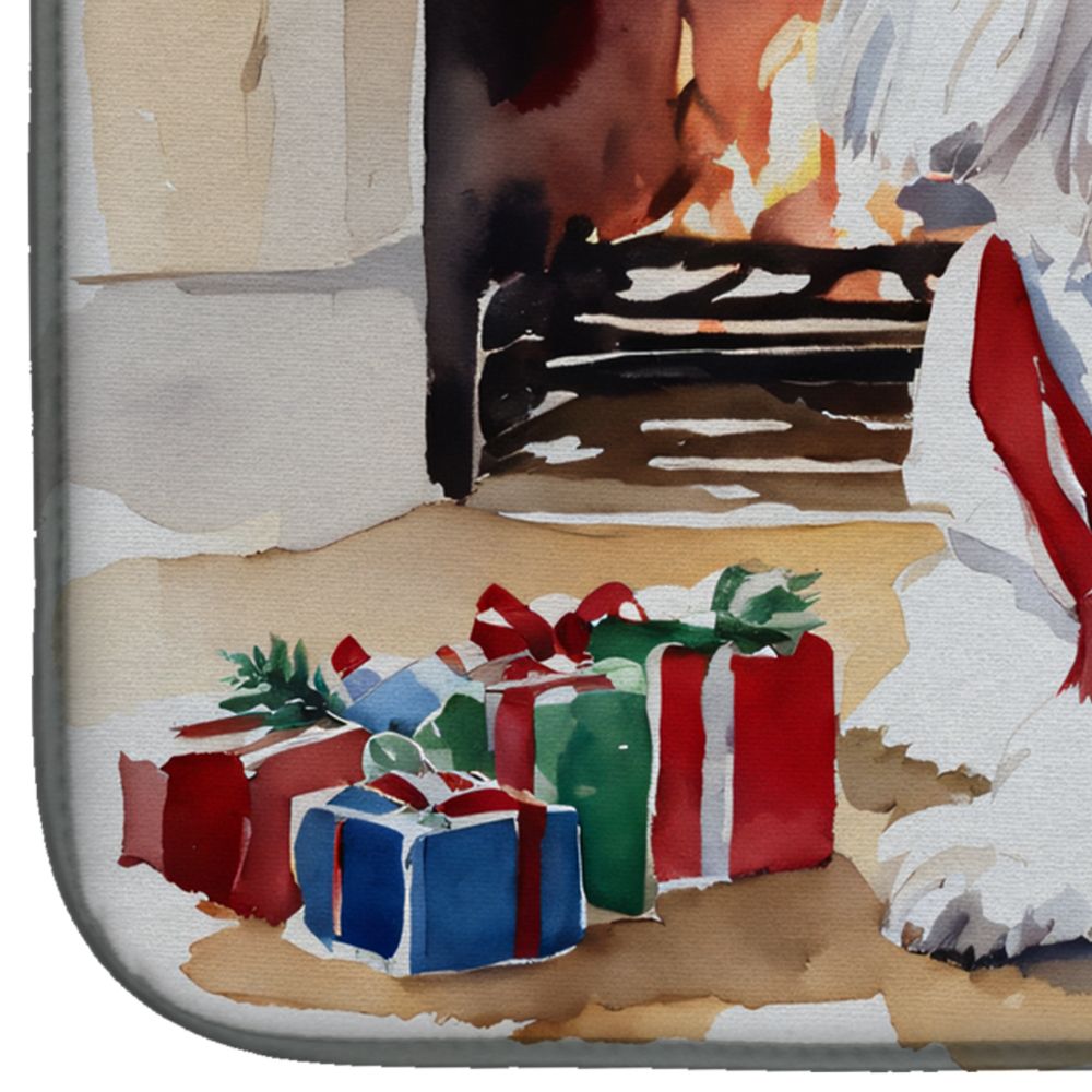 Coton De Tulear Cozy Christmas Dish Drying Mat Absorbent Dish Drying Mat Pad for Kitchen Counter Dish Drainer Mat for Countertop, 14 x 21", Multicolor