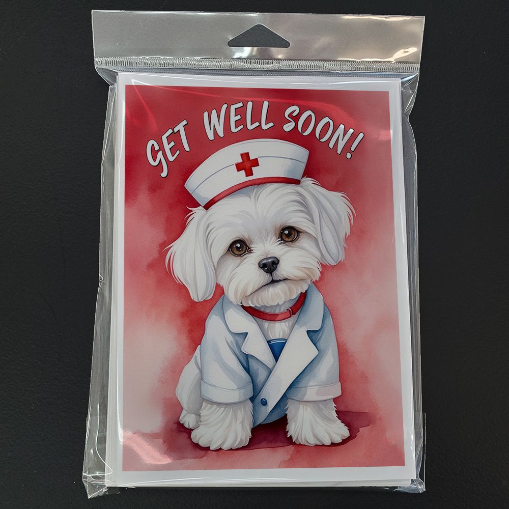 Maltese Get Well Soon Greeting Cards Pack of 8 Blank Cards with Envelopes Whimsical A7 Size 5x7 Blank Note Cards