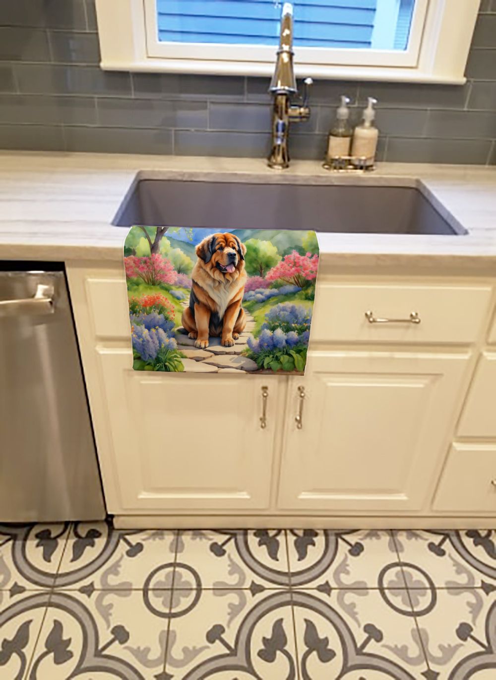Tibetan Mastiff Spring Path Kitchen Towel Dish Cloths Guest Hand Towel Decorative Bathroom Towel for Face,Tea, Dishcloth, Kitchen and Bath