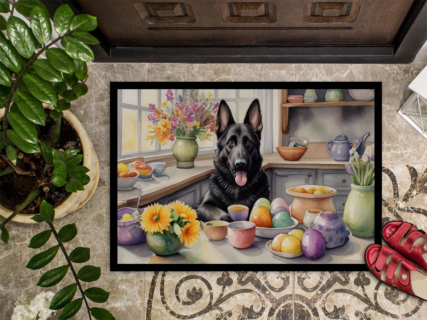 Decorating Easter German Shepherd Doormat Front Door Mat Indoor Outdoor Rugs for Entryway, Non Slip Washable Low Pile, 24H X 36W