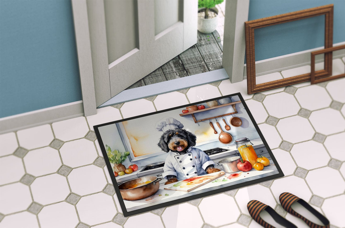 Bernedoodle The Chef Doormat Front Door Mat Indoor Outdoor Rugs for Entryway, Non Slip Washable Low Pile, 24H X 36W
