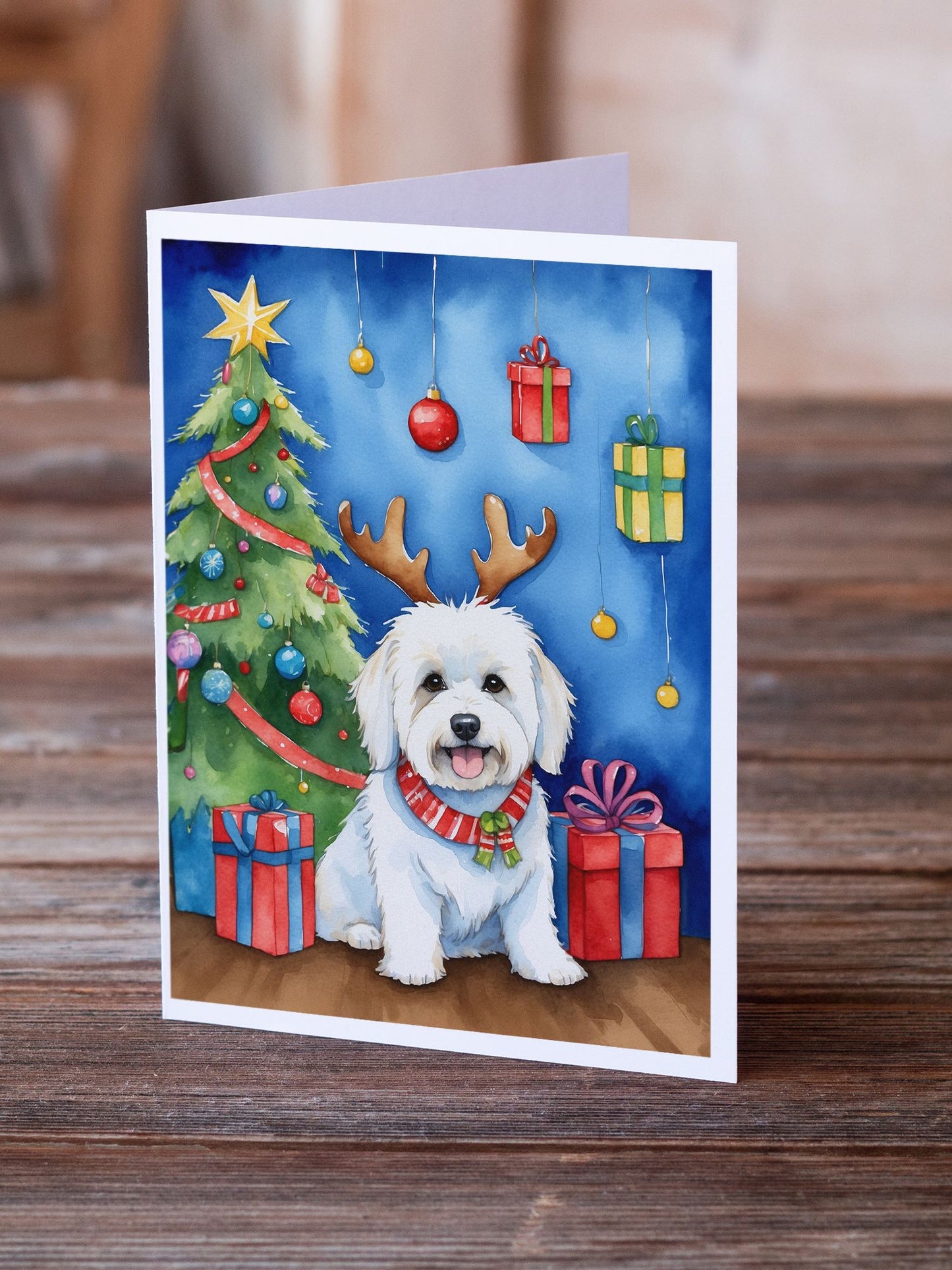 Coton de Tulear Christmas Reindeer Greeting Cards Pack of 8 Blank Cards with Envelopes Whimsical A7 Size 5x7 Blank Note Cards