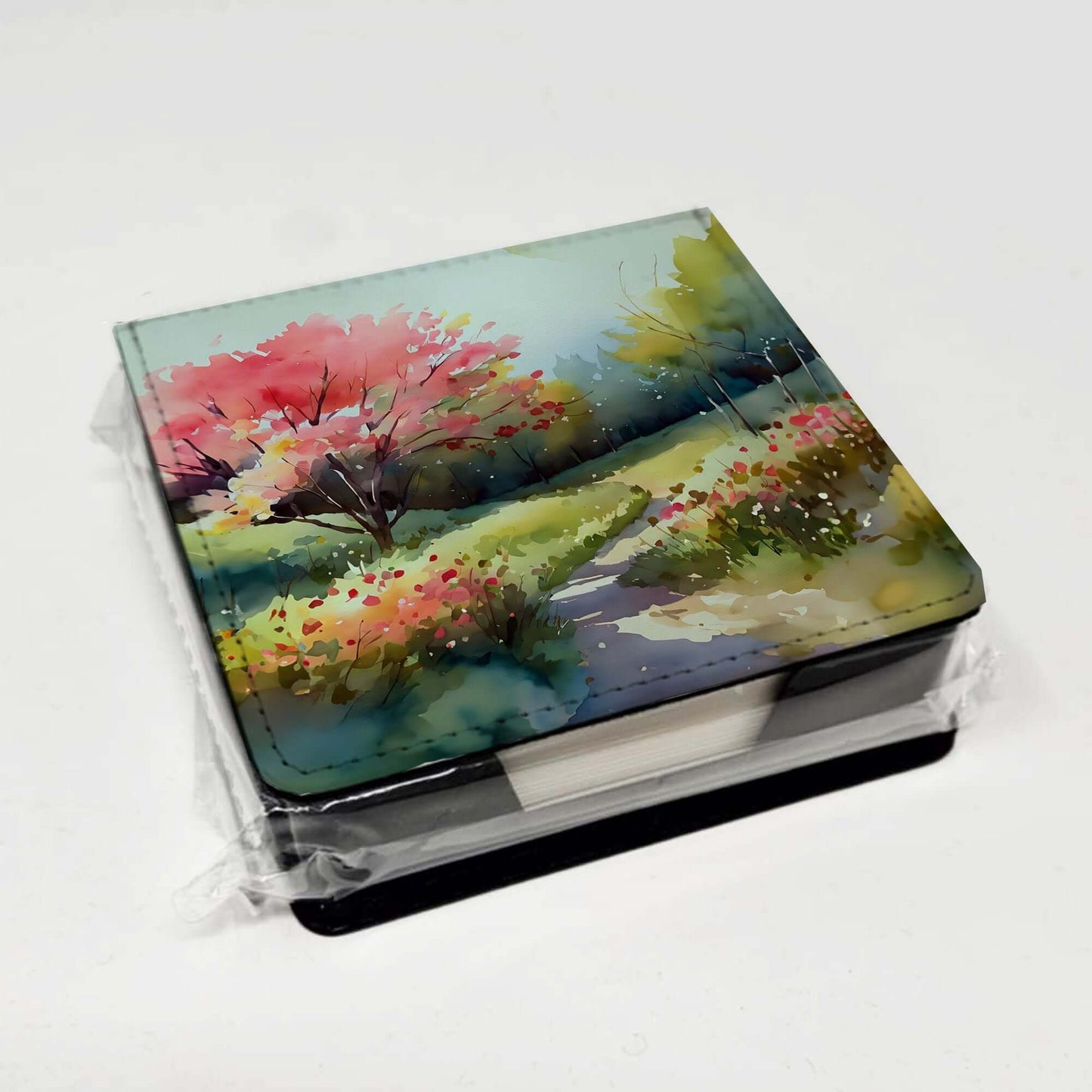 North Carolina Dogwoods in Watercolor PU Leather Note Paper Holder with Artist-Designed Cover, Desk Accessory, Office Gift