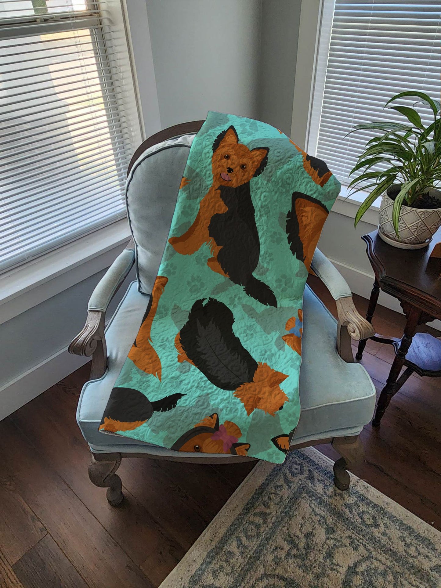 Black and Tan Yorkie Quilted Blanket 50x60 Artwork Pattern Quilted Throw Blanket for Bed, Couch, Sofa, Soft and Lightweight