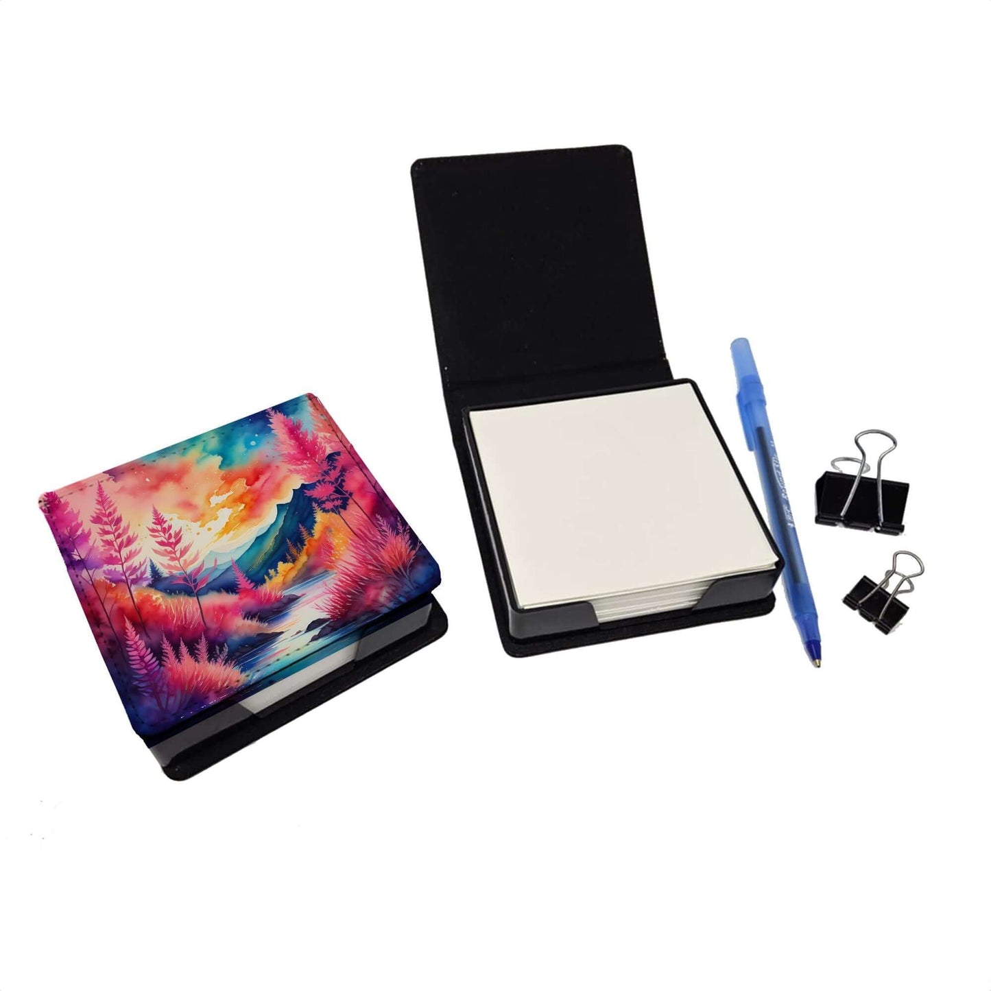 Colorful Astilbe PU Leather Note Paper Holder with Artist-Designed Cover, Desk Accessory, Office Gift