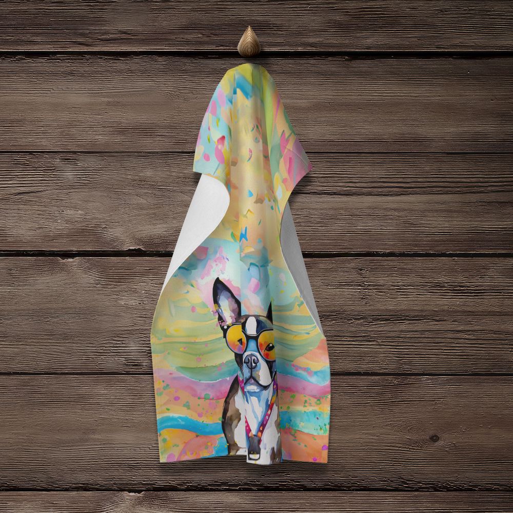 Boston Terrier Hippie Dawg Kitchen Towel Dish Cloths Guest Hand Towel Decorative Bathroom Towel for Face,Tea, Dishcloth, Kitchen and Bath