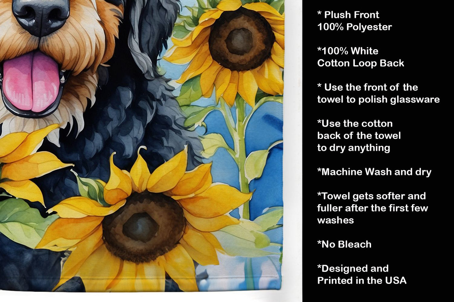 Bernedoodle in Sunflowers Kitchen Towel Dish Cloths Guest Hand Towel Decorative Bathroom Towel for Face,Tea, Dishcloth, Kitchen and Bath