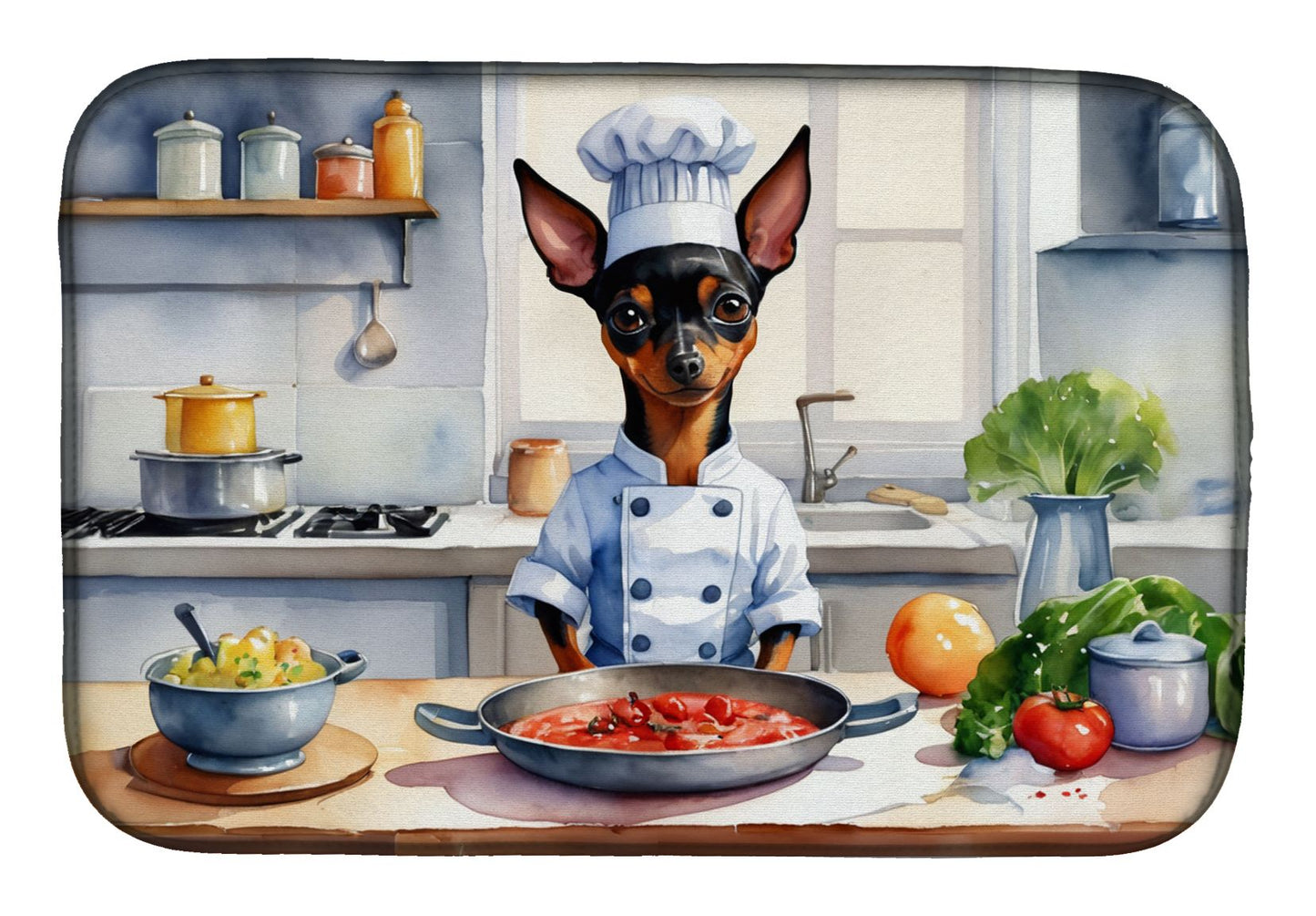 Miniature Pinscher The Chef Dish Drying Mat Absorbent Dish Drying Mat Pad for Kitchen Counter Dish Drainer Mat for Countertop, 14 x 21", Multicolor