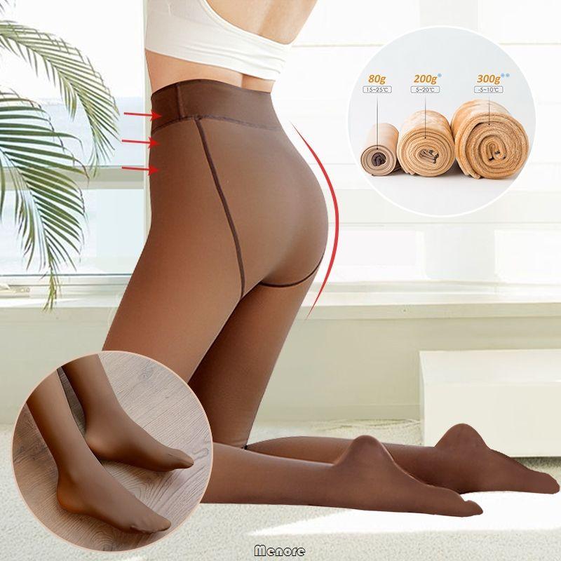 Winter Thermal Pantyhose Women Thicken Stockings Fake Translucent Pantyhose Fleece Lined Tights High Waist Elastic Wool Socks - Clothes For Her Online Store