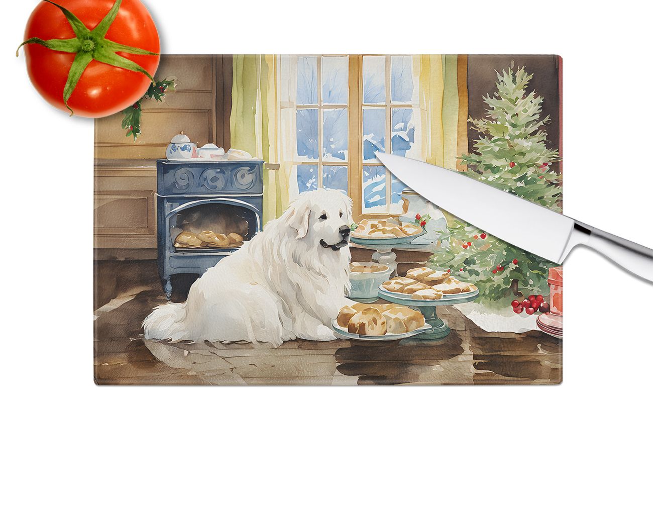 NEW Great Pyrenees Christmas Cookies Glass Cutting Board Decorative Tempered Glass Kitchen Cutting and Serving Board Large Size Chopping Board