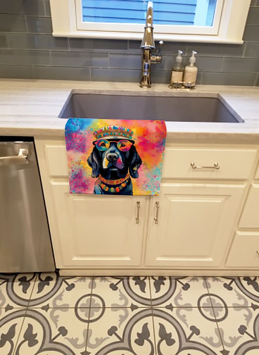 Black Labrador Hippie Dawg Kitchen Towel Dish Cloths Guest Hand Towel Decorative Bathroom Towel for Face,Tea, Dishcloth, Kitchen and Bath
