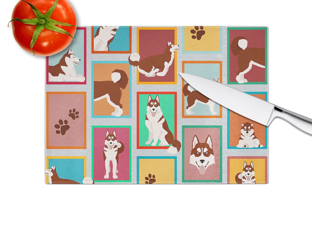 NEW Lots of Red Siberian Husky Glass Cutting Board Decorative Tempered Glass Kitchen Cutting and Serving Board Large Size Chopping Board