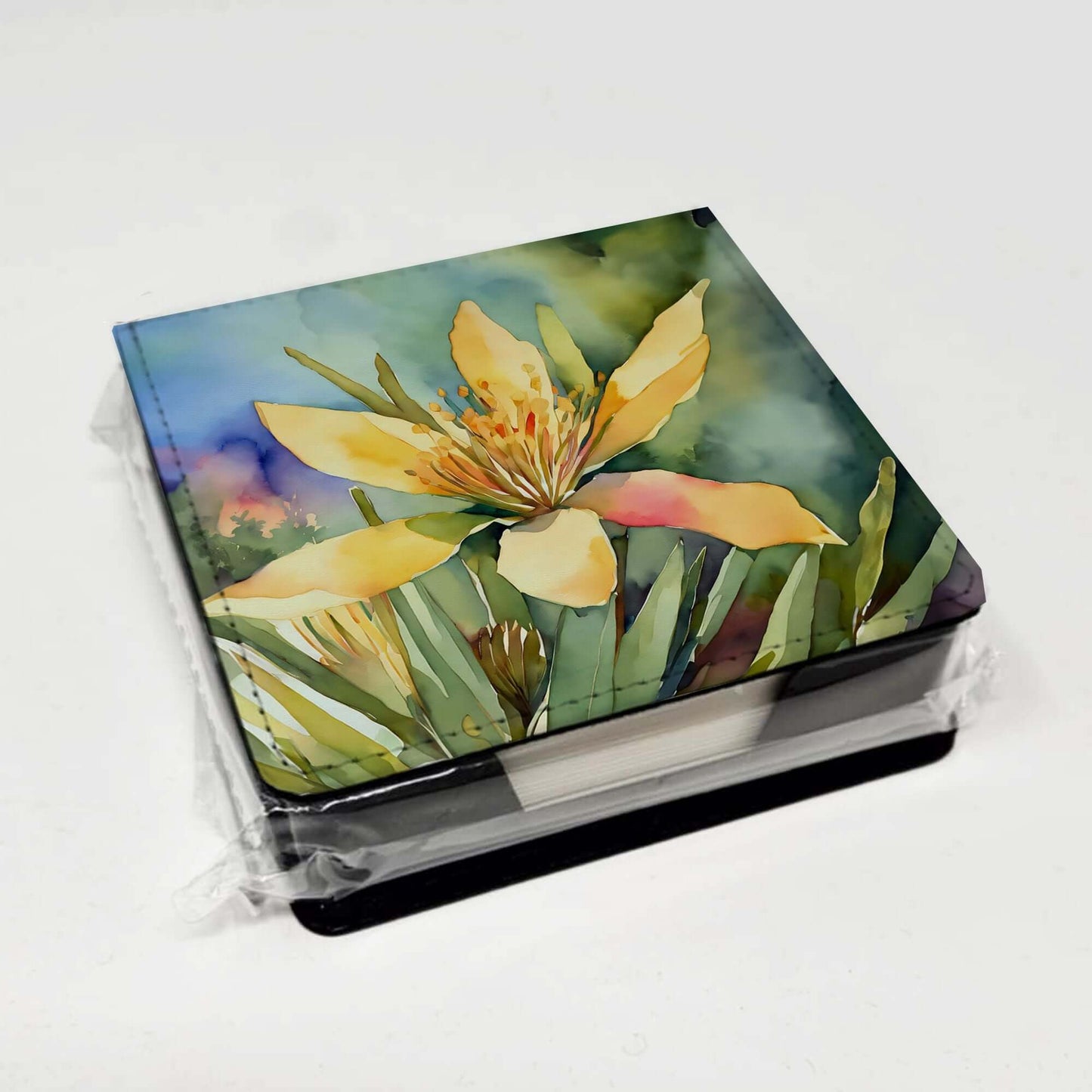 New Mexico Yucca Flower in Watercolor PU Leather Note Paper Holder with Artist-Designed Cover, Desk Accessory, Office Gift