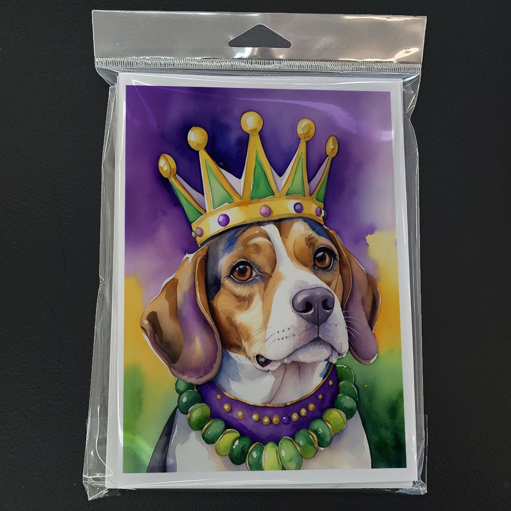 Beagle King of Mardi Gras Greeting Cards Pack of 8 Blank Cards with Envelopes Whimsical A7 Size 5x7 Blank Note Cards