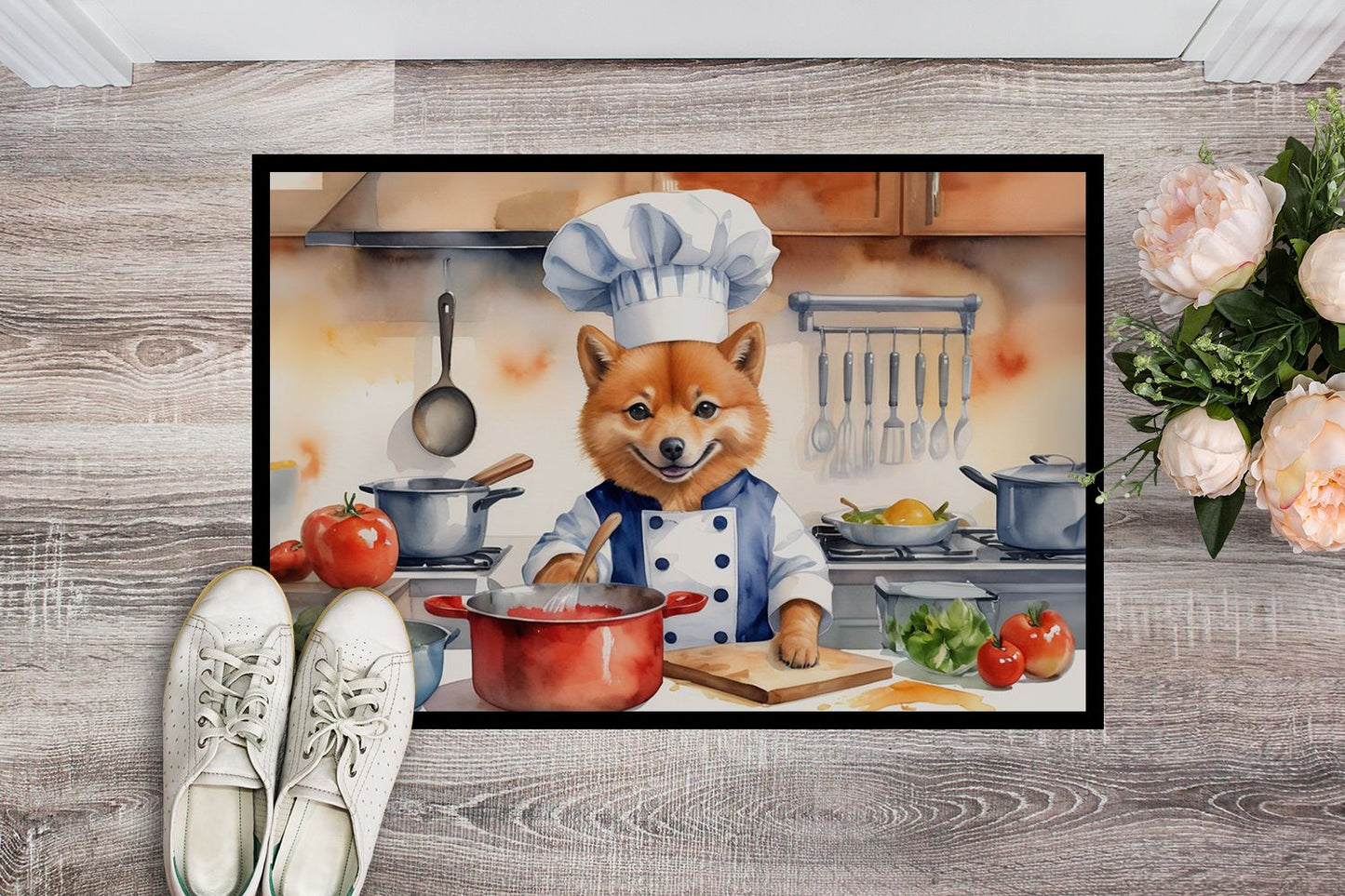 Finnish Spitz The Chef Doormat Front Door Mat Indoor Outdoor Rugs for Entryway, Non Slip Washable Low Pile, 24H X 36W