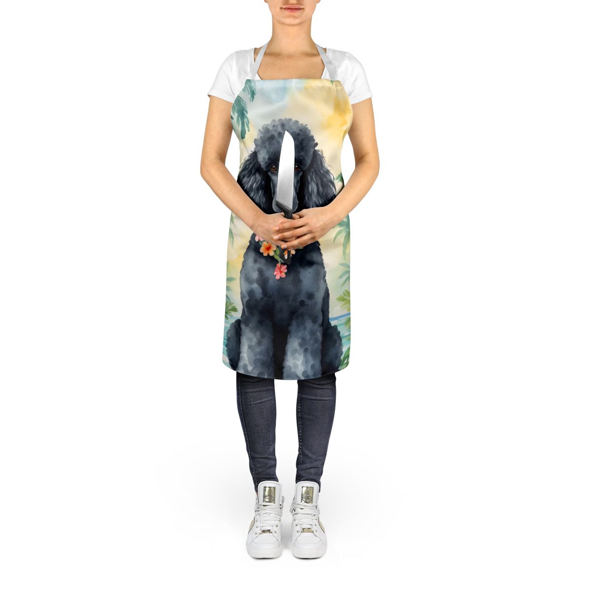 Black Poodle Luau Apron Cooking Kitchen Server Baking Crafts Gardening for Adult Women Men, Unisex, Large, Multicolor