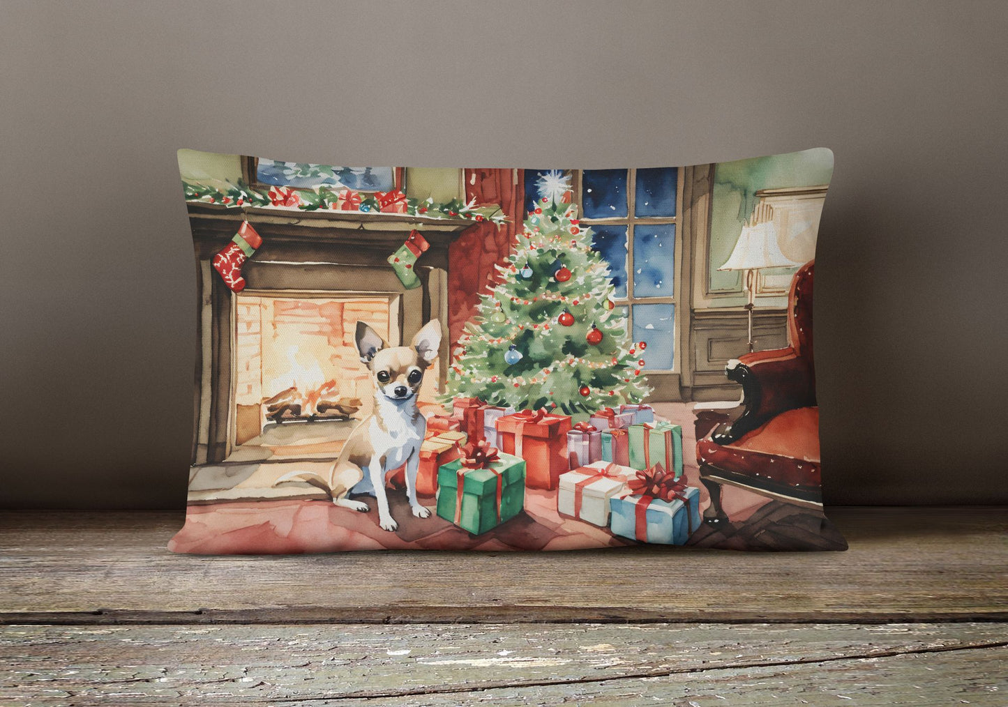 Waiting on Christmas Throw Pillow Throw Pillow for Indoor Couch Bed Outdoor Patio Washable, Chihuahua 1323,12Hx16W