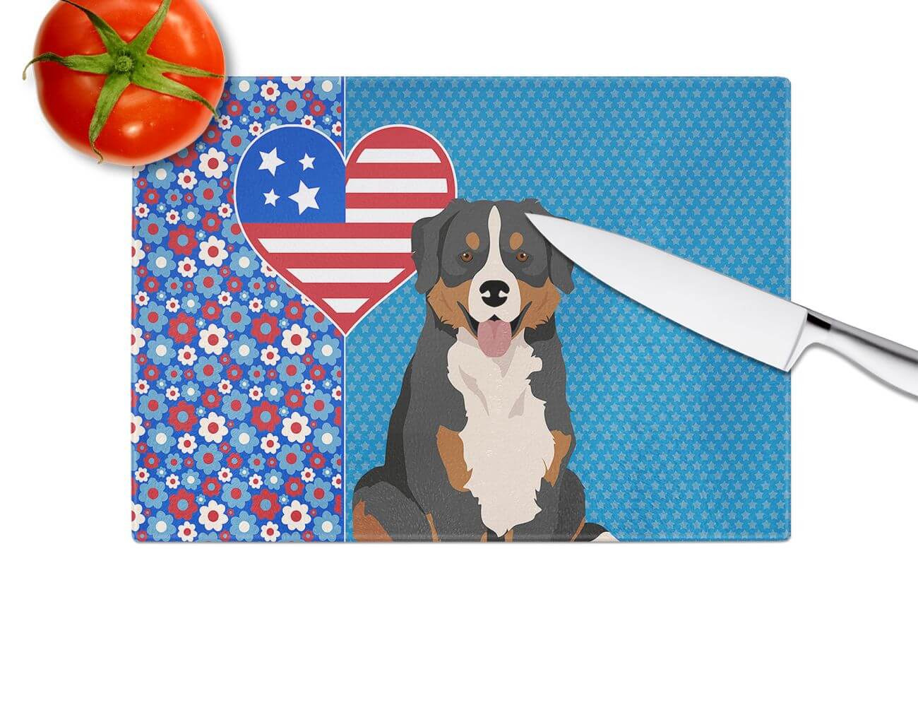Bernese Mountain Dog USA American Glass Cutting Board Decorative Tempered Glass Kitchen Cutting and Serving Board Large Size Chopping Board