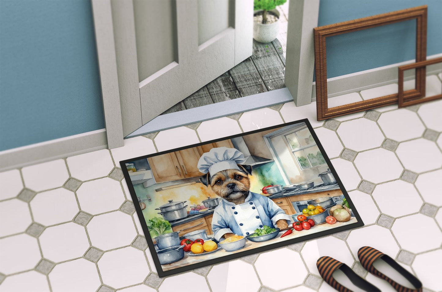 NEW Border Terrier The Chef Doormat Front Door Mat Indoor Outdoor Rugs for Entryway, Non Slip Washable Low Pile, 18H X 27W