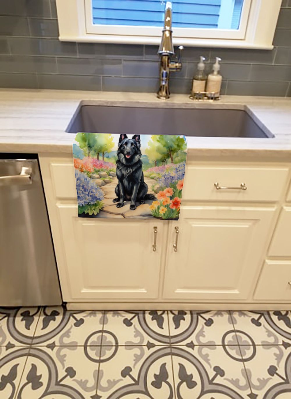 Belgian Sheepdog Spring Path Kitchen Towel Dish Cloths Guest Hand Towel Decorative Bathroom Towel for Face,Tea, Dishcloth, Kitchen and Bath