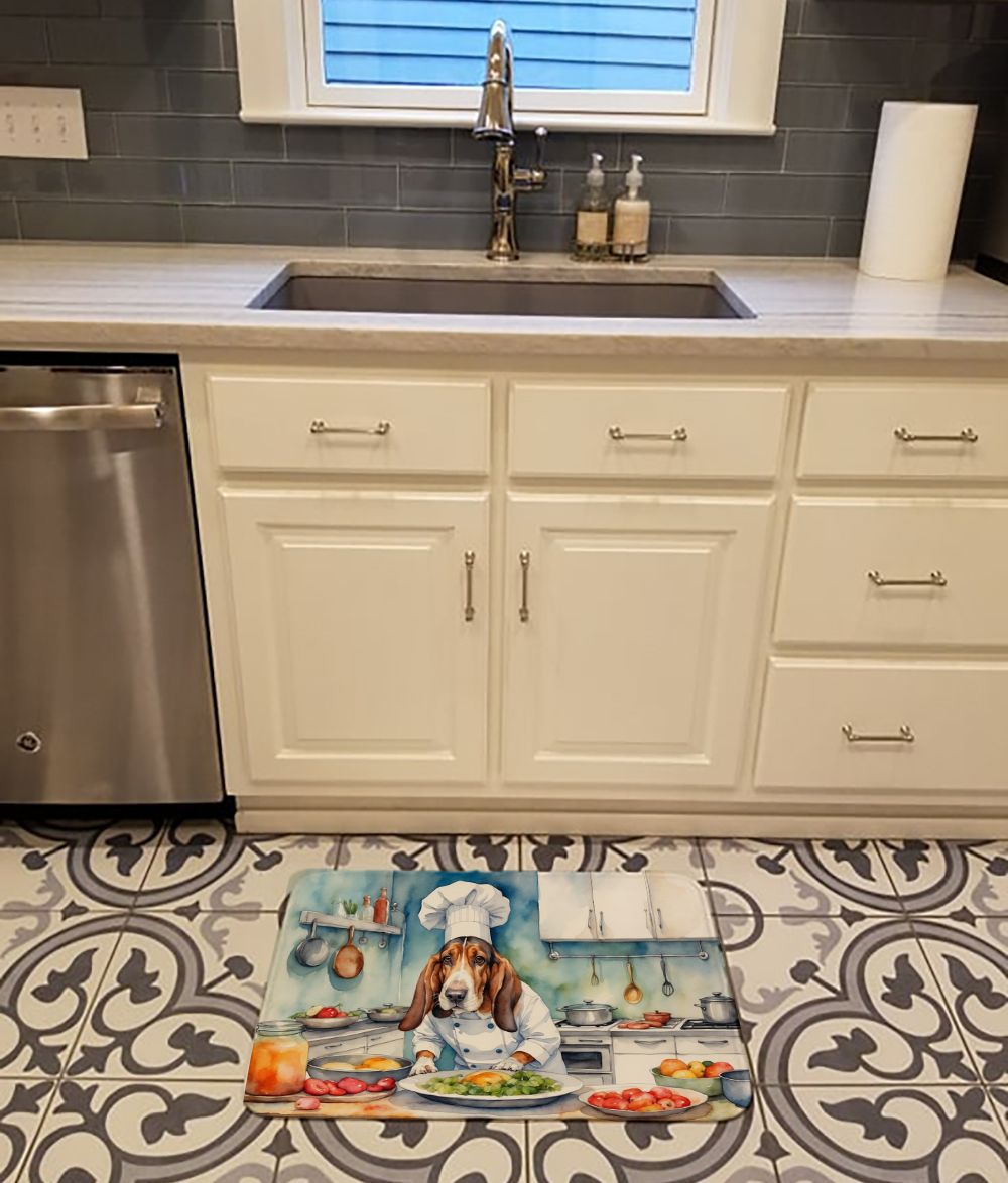 Basset Hound The Chef Memory Foam Kitchen Mat Machine Washable Anti-Fatigue Mat Cushion Comfort Bath Mat or Kitchen Rug
