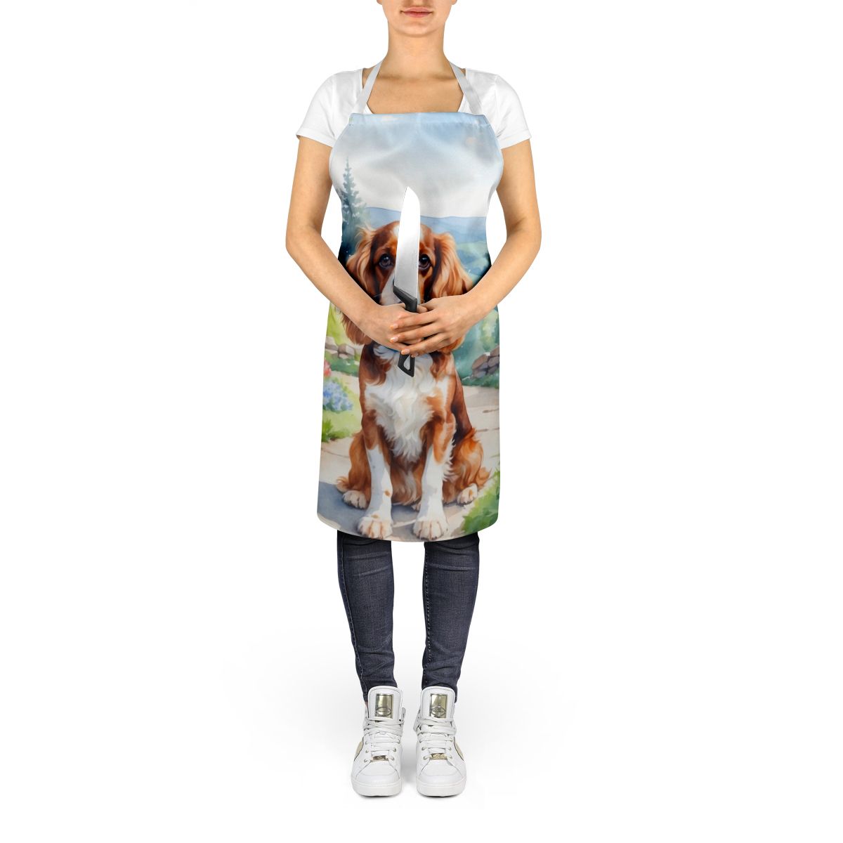 Cavalier Spaniel Spring Path Apron Cooking Kitchen Server Baking Crafts Gardening for Adult Women Men, Unisex, Large, Multicolor