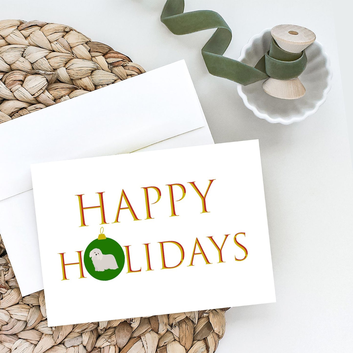 Coton de Tulear #2 Happy Holidays Greeting Cards Pack of 8 Blank Cards with Envelopes Whimsical A7 Size 5x7 Blank Note Cards