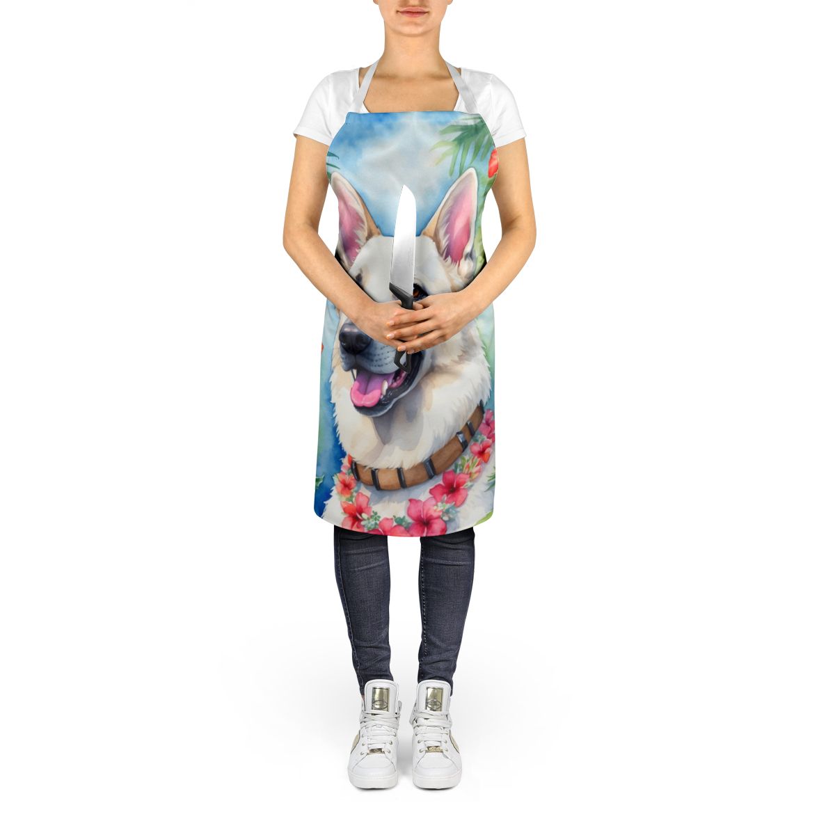 White German Shepherd Luau Apron Cooking Kitchen Server Baking Crafts Gardening for Adult Women Men, Unisex, Large, Multicolor