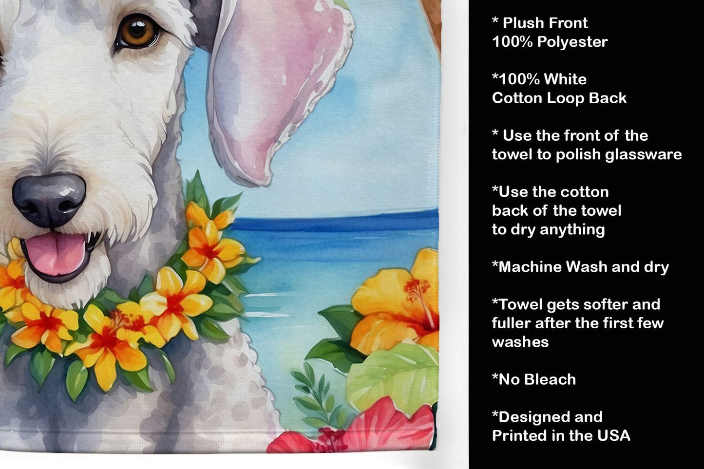 Bedlington Terrier Luau Kitchen Towel Dish Cloths Guest Hand Towel Decorative Bathroom Towel for Face,Tea, Dishcloth, Kitchen and Bath