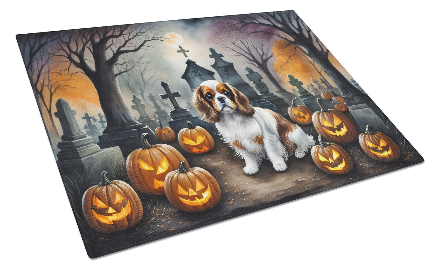 NEW Cavalier Spaniel Spooky Halloween Glass Cutting Board Decorative Tempered Glass Kitchen Cutting and Serving Board Large Size Chopping Board