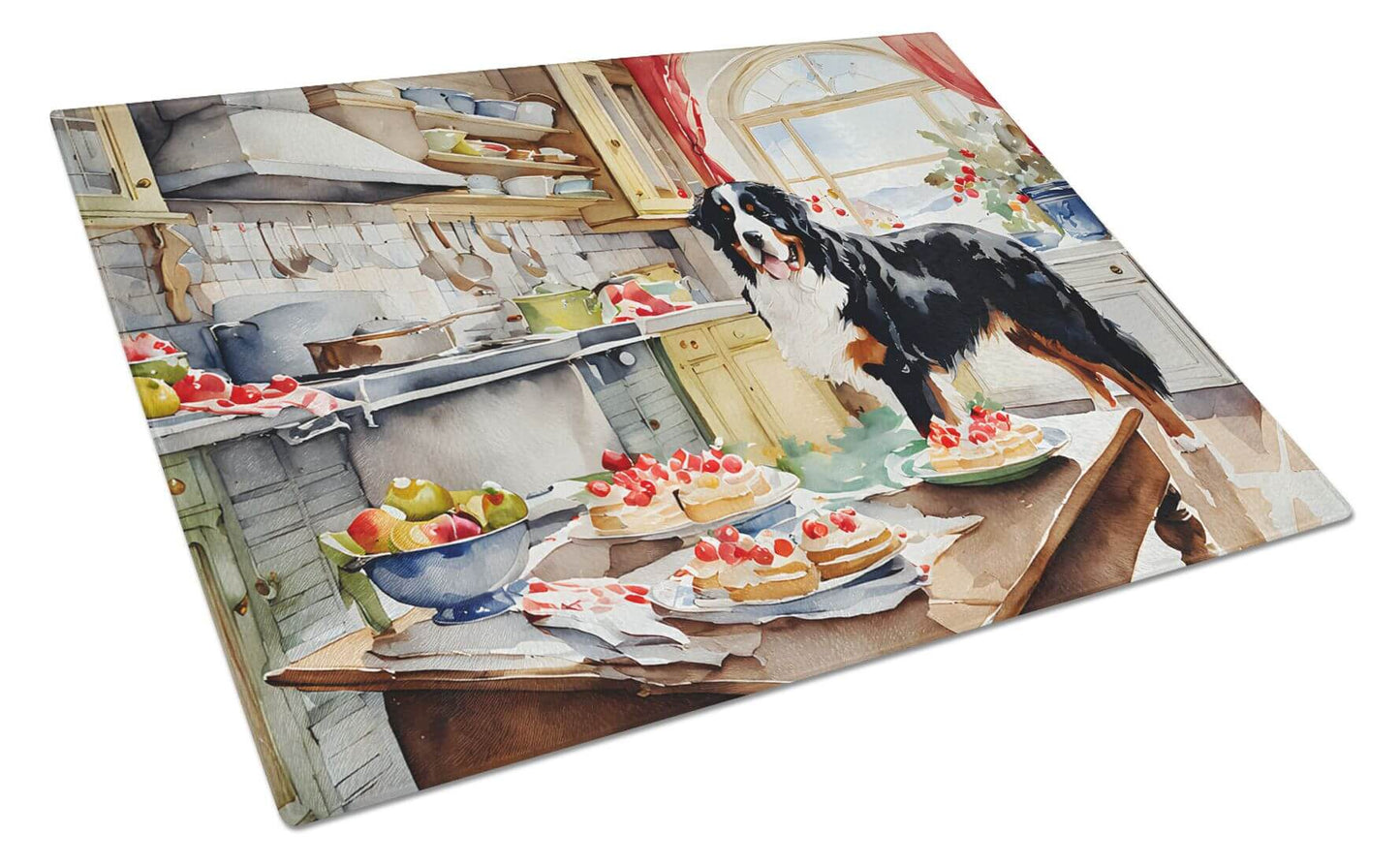 NEW Bernese Mountain Dog Christmas Cookies Glass Cutting Board Decorative Tempered Glass Kitchen Cutting and Serving Board Large Size Chopping Board