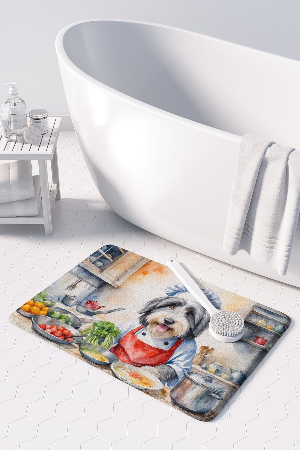 Bearded Collie The Chef Memory Foam Kitchen Mat Machine Washable Anti-Fatigue Mat Cushion Comfort Bath Mat or Kitchen Rug