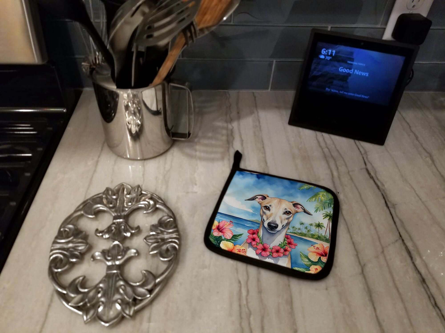 Whippet Luau Pair of Pot Holders Kitchen Heat Resistant Pot Holders Sets Oven Hot Pads for Cooking Baking BBQ, 7 1/2 x 7 1/2