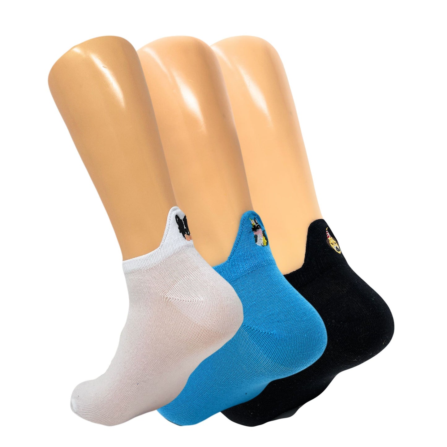 Dog Embroidered Ankle Socks Cute Dog Print Low Cut Ankle Socks 3 Pairs