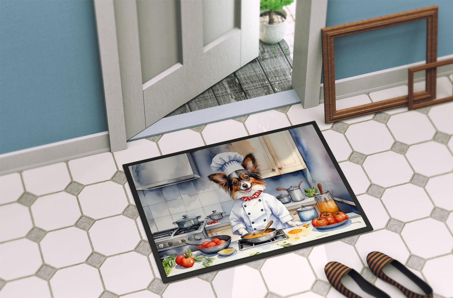 Papillon The Chef Doormat Front Door Mat Indoor Outdoor Rugs for Entryway, Non Slip Washable Low Pile, 24H X 36W
