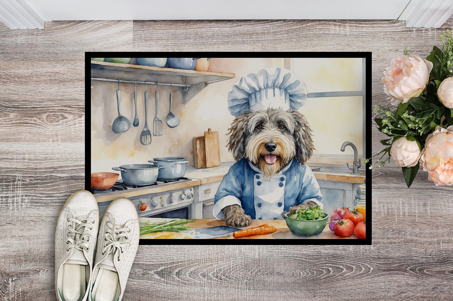 Bergamasco Sheepdog The Chef Doormat Front Door Mat Indoor Outdoor Rugs for Entryway, Non Slip Washable Low Pile, 24H X 36W