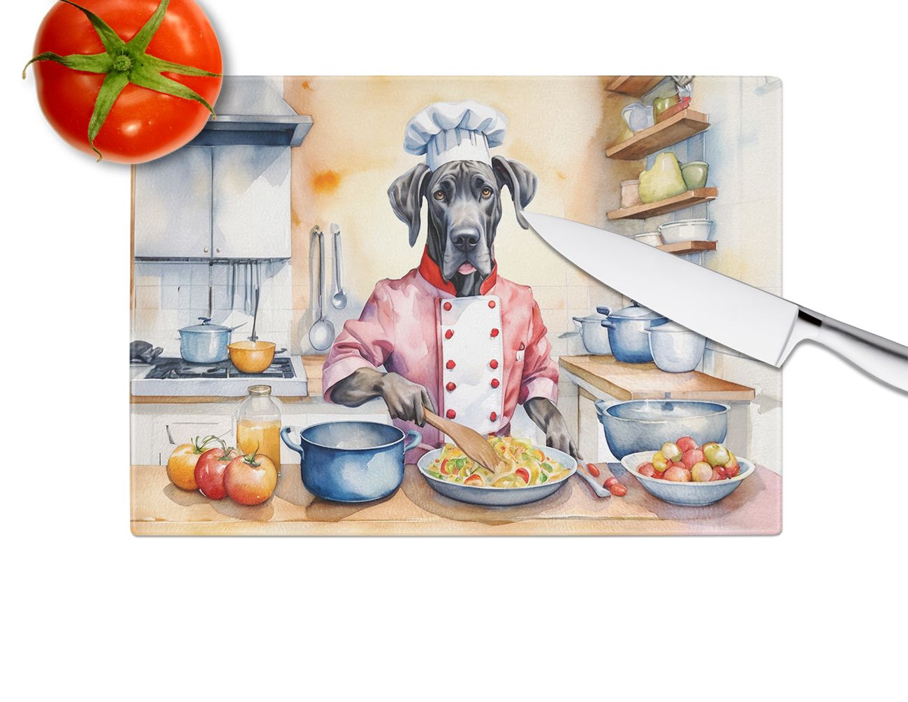 NEW Great Dane The Chef Glass Cutting Board Decorative Tempered Glass Kitchen Cutting and Serving Board Large Size Chopping Board