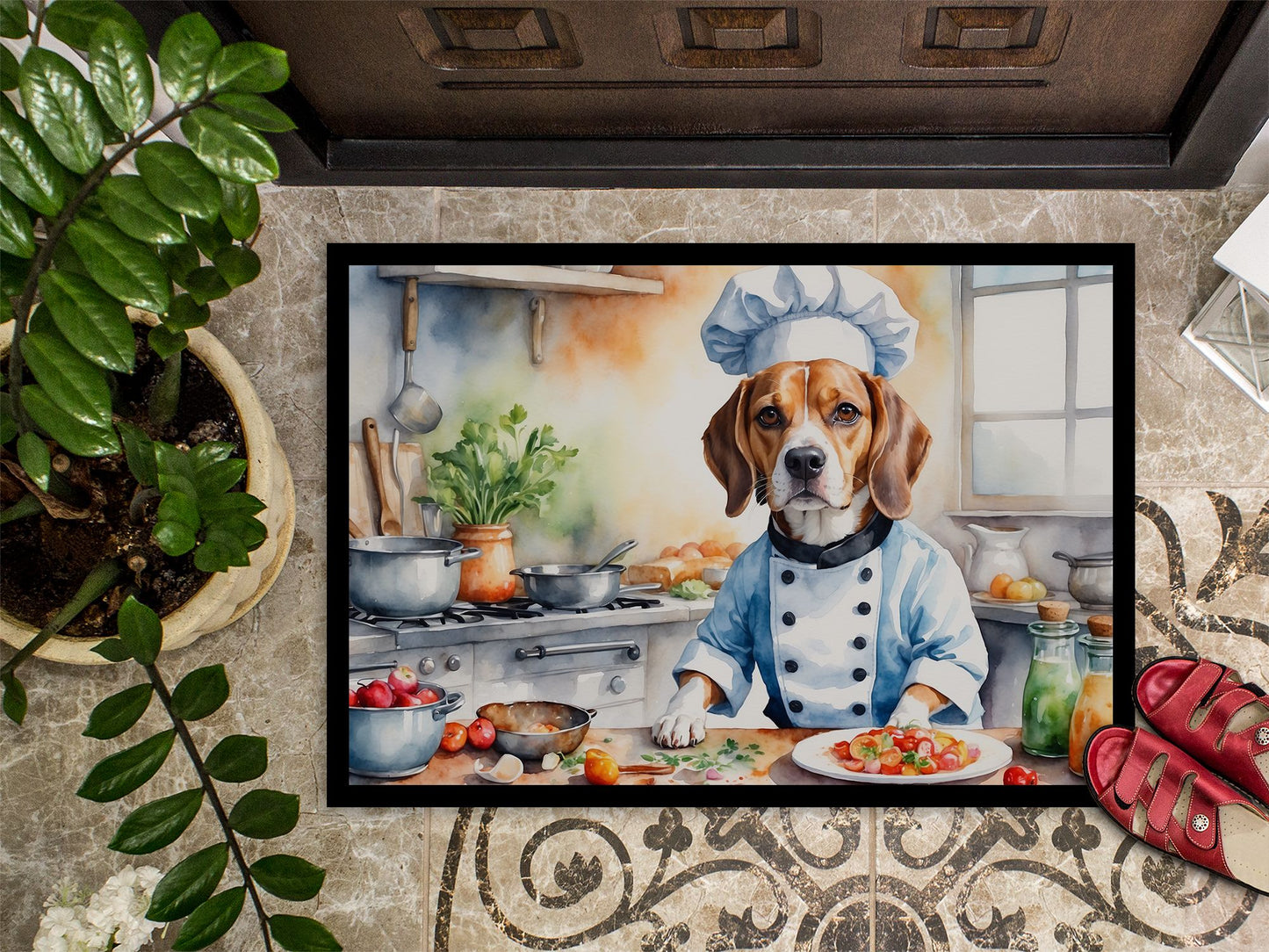 Beagle The Chef Doormat Front Door Mat Indoor Outdoor Rugs for Entryway, Non Slip Washable Low Pile, 24H X 36W