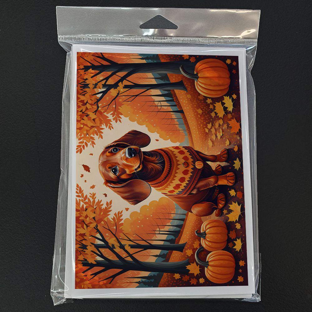 Dachshund Fall Greeting Cards Pack of 8 Blank Cards with Envelopes Whimsical A7 Size 5x7 Blank Note Cards