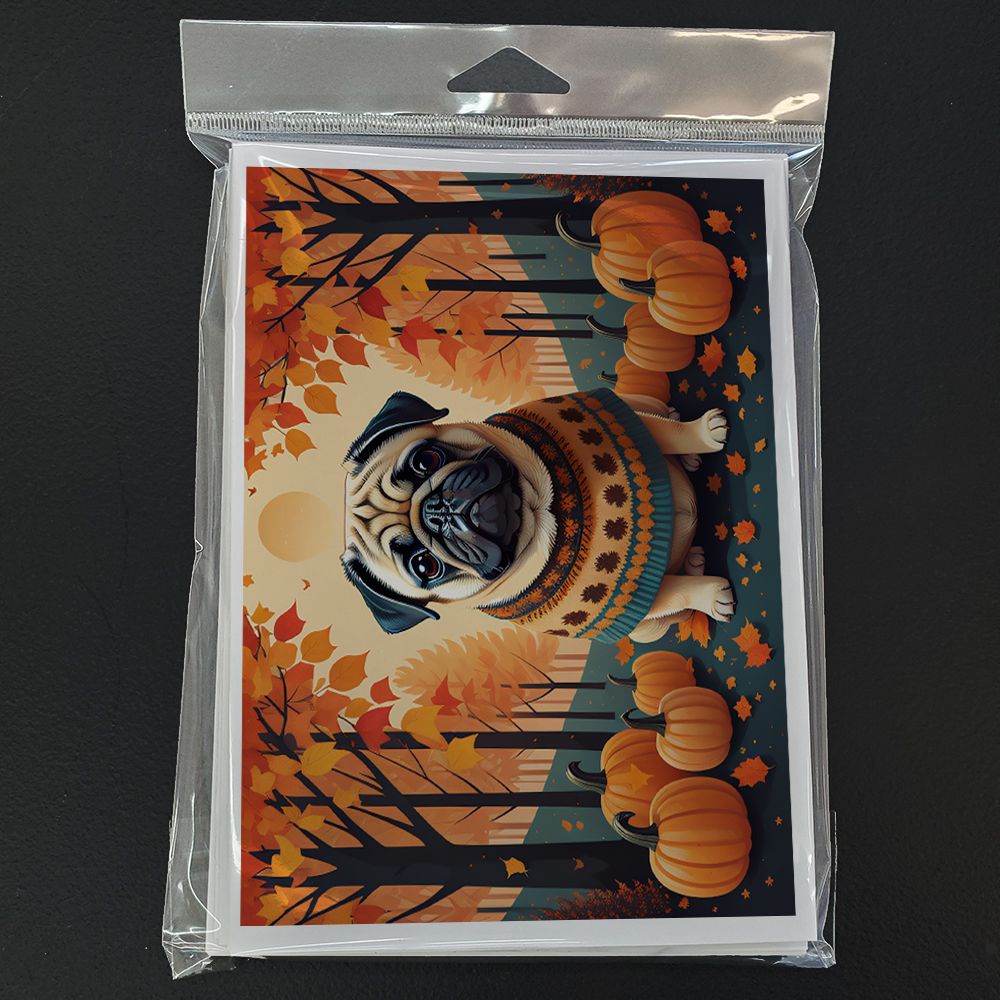 Fawn Pug Fall Greeting Cards Pack of 8 Blank Cards with Envelopes Whimsical A7 Size 5x7 Blank Note Cards